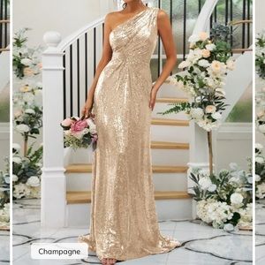 Champagne one shoulder sequin dress